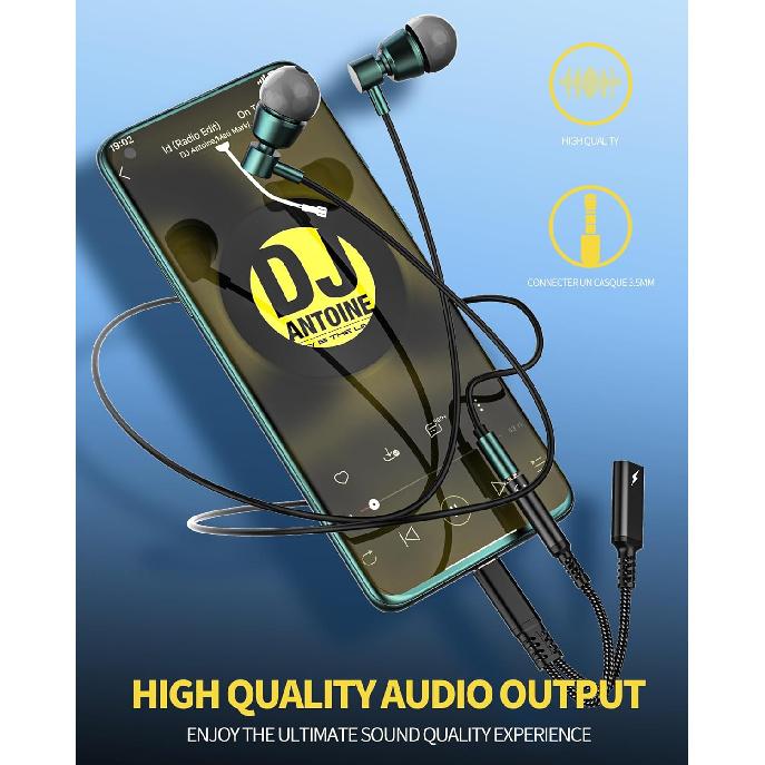 USB-C to 3.5mm Audio Adapter Charger Dongle Cord 2 in 1 DAC Type C Aux Splitter Cable for iPhone15 Pro Max iPad Pro Compatible for Samsung Galaxy S20