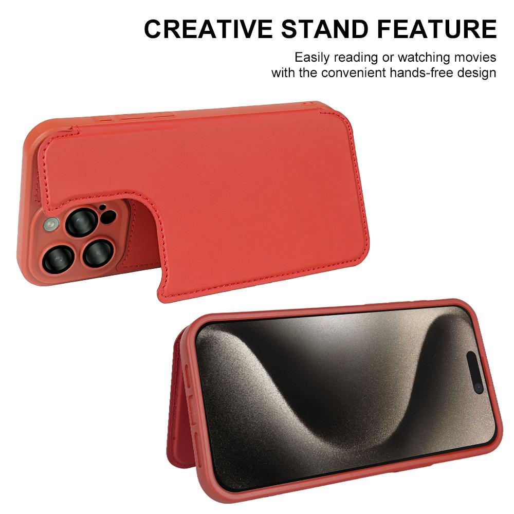 For iPhone 15 Pro Magnetic Case RCS Eco Friendly Flip Phone Cover with Kickstand RFID Blocking