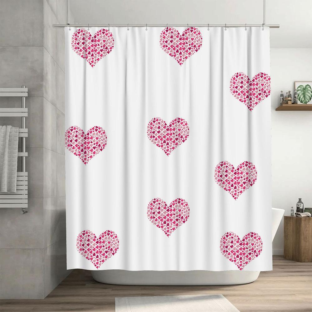 Valentine'S Day Shower Curtain With Pink Hearts Pattern Waterproof Bathroom Decor For Women Girls Gift Ideas (White)