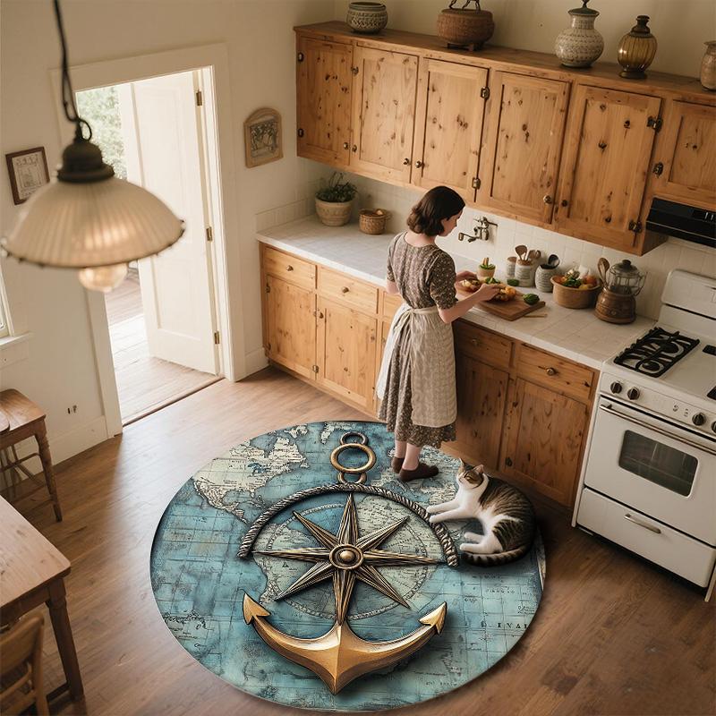 Map Anchor,Round Area Rug,Carpet Rug for Living Room Bedroom Sofa Playroom Decor,Non-slip Floor Mat