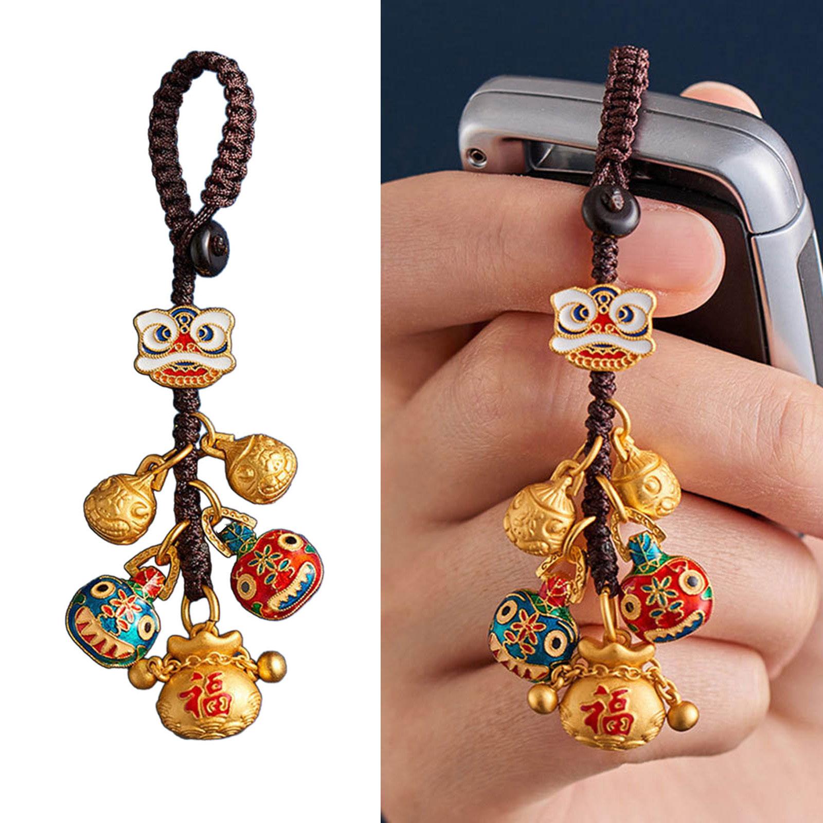 

Swallowing Beast Pendant Luxurious Keychain for New Year Traditional Style Key Chains Cellphone Strap for Women and Men B