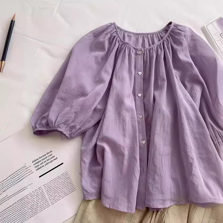 

Летняя женская рубашка-кардиган, повседневная однотонная блузка, свободная блузка на пуговицах с талией XS фиолетовый