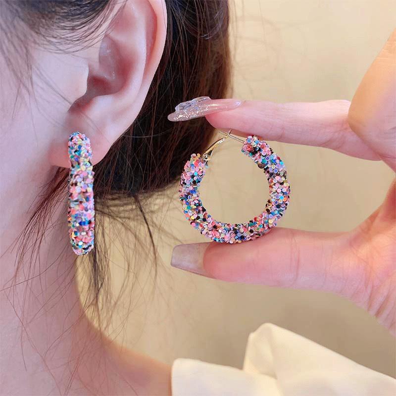 Colorful Rhinestone Temperament Earrings: Exquisite Ear Hoops for Women