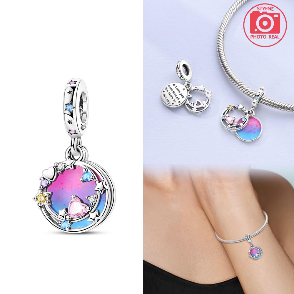 Dazzling Star And Moon Ship Double Layer Pendant Copper Colors For Charms Copper Colors Original Bracelet For Jewelry Making
