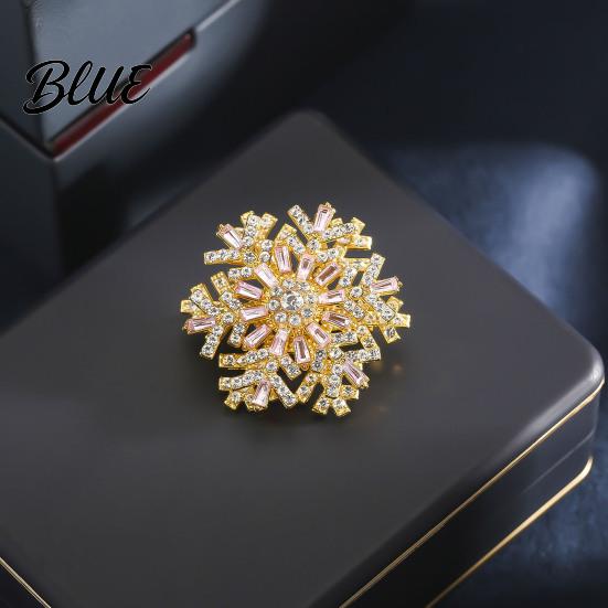 Women Fashion Accessory Rotating Snowflake Brooch Rhinestone Lapel Pin Decorative