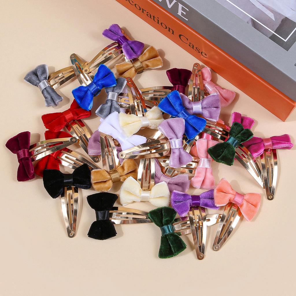 10/30pcs Cute Hair Bows Clips for Girls Velvet Bows Barrettes Clips Alloy Snap Hair Clip Hairpins Children Kids Hair Accessories