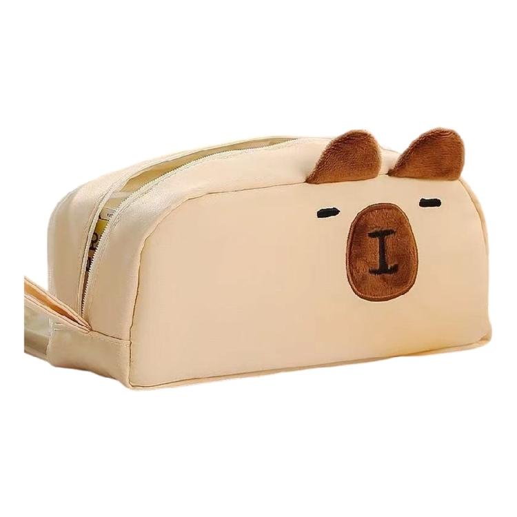 Embroidered Polyester Cloth Pencil Bag High Capacity Pencil Case Zippered Travel Makeup Storage Bag for Student Women