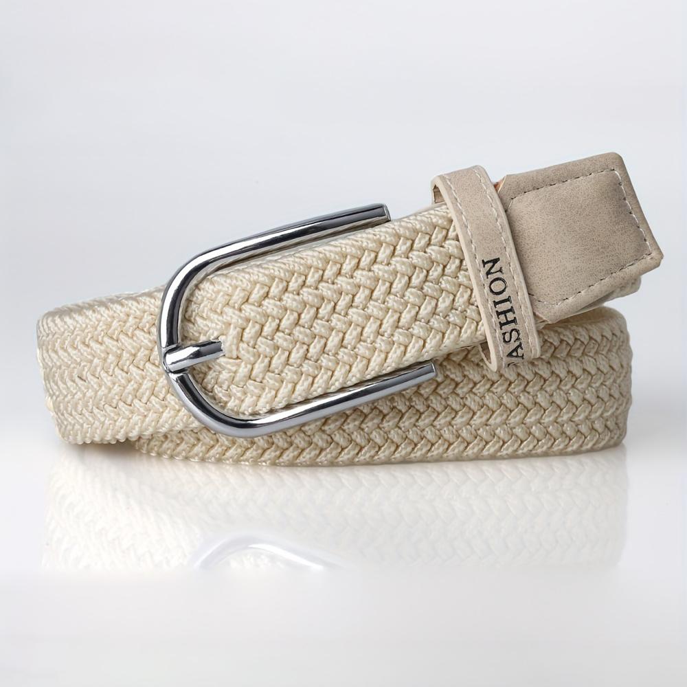 Women's Elastic Belt Casual Fashion Pin Buckle Waist Belt Expandable Braided Stretch Elastic Belt 6 Colors, No Need For Punching