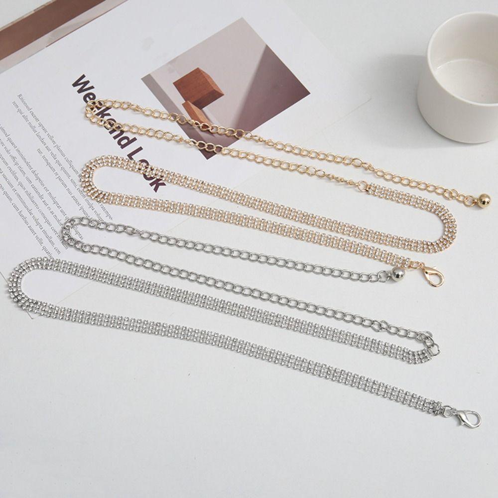 Metal Rhinestone Chain Belt Adjustable Length Body Jewelry Fashion Waistband Chain  Coat Styling