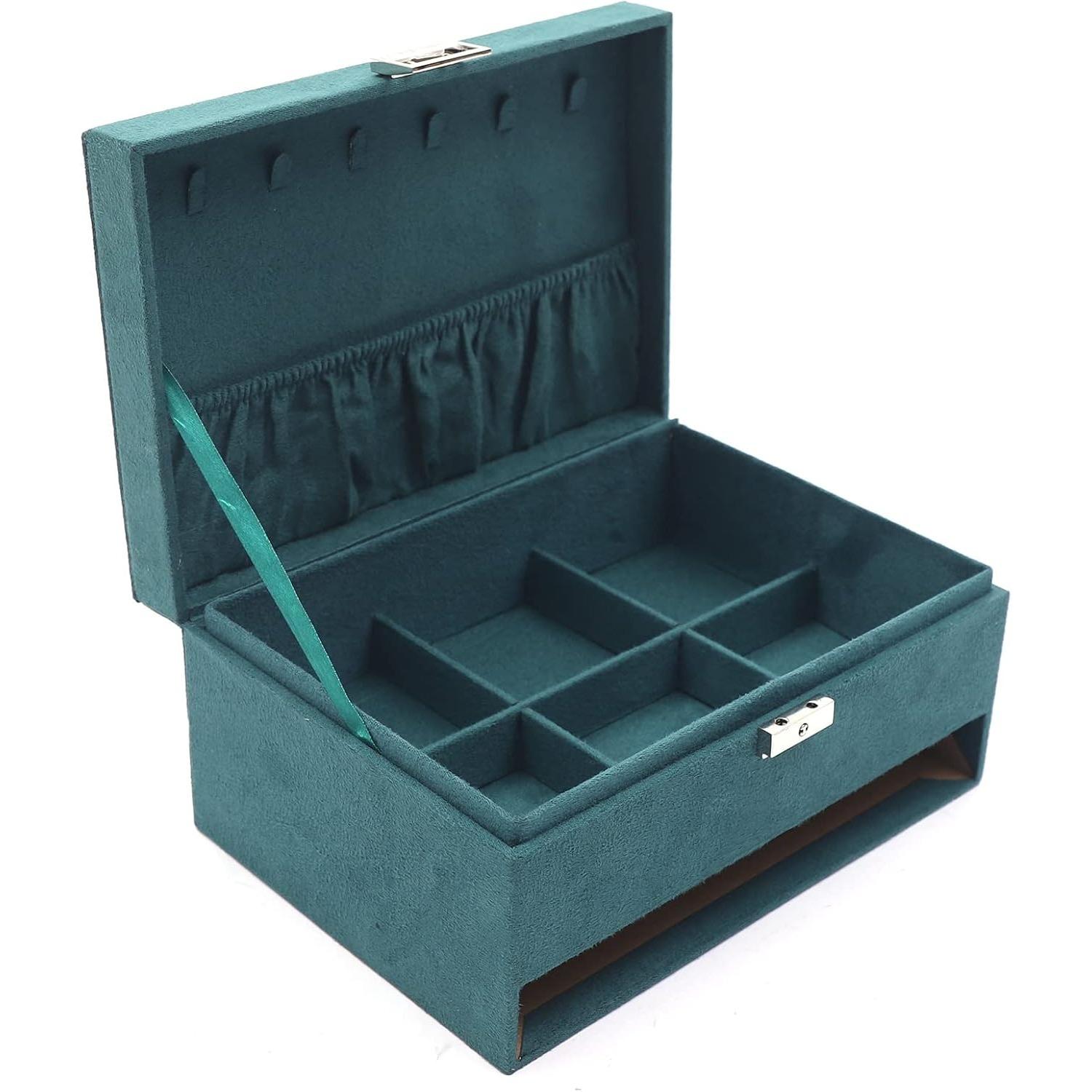 

Органайзер для ювелирных изделий, Портативный дорожный кейс, Органайзер для ожерелий, серег, браслетов и колец с замком безопасности зелёный