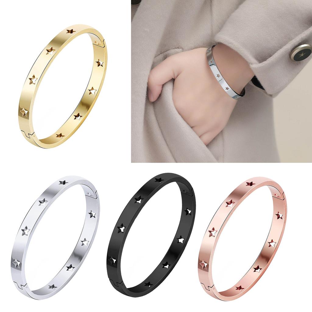 Fashion Buckle Bracelet Stainless Steel Cuff Bracelet Modern Hollow Star Bangle Chic Accessory for Fashion Enthusiasts
