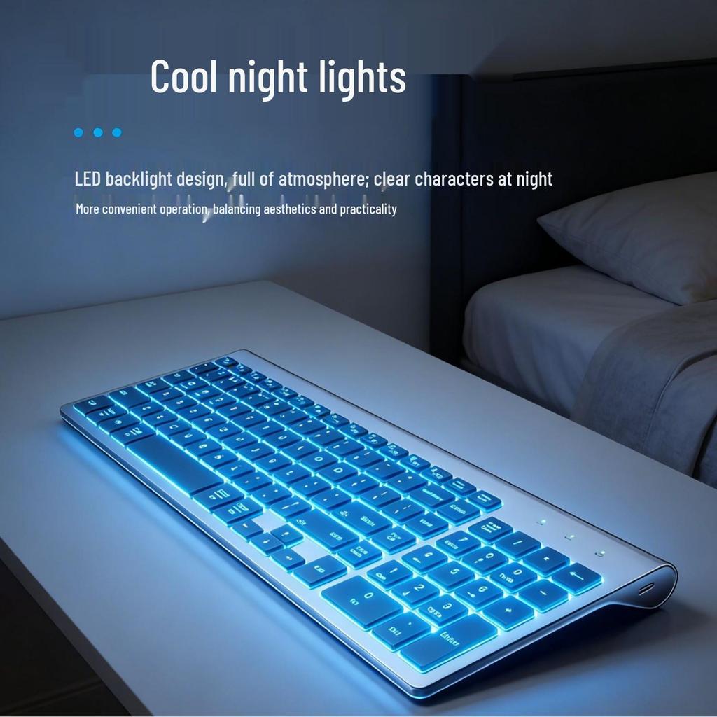 Dual-Mode Backlit Bluetooth Wireless Keyboard & Mouse Set with Eight-Color Lighting