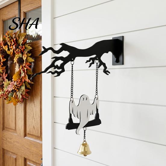 Halloween Decorations Wall Mounted Hanging Bell, Clear Sound Ghost/Bat Decorative Home Decor Dinner Bell for Outdoor Front Door Garden Porch