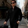 Men's Knitted Pullover Sweater Half Zip Stand Collar Cable Knit Pattern Long Sleeve Casual Winter Warm Sweatshirt