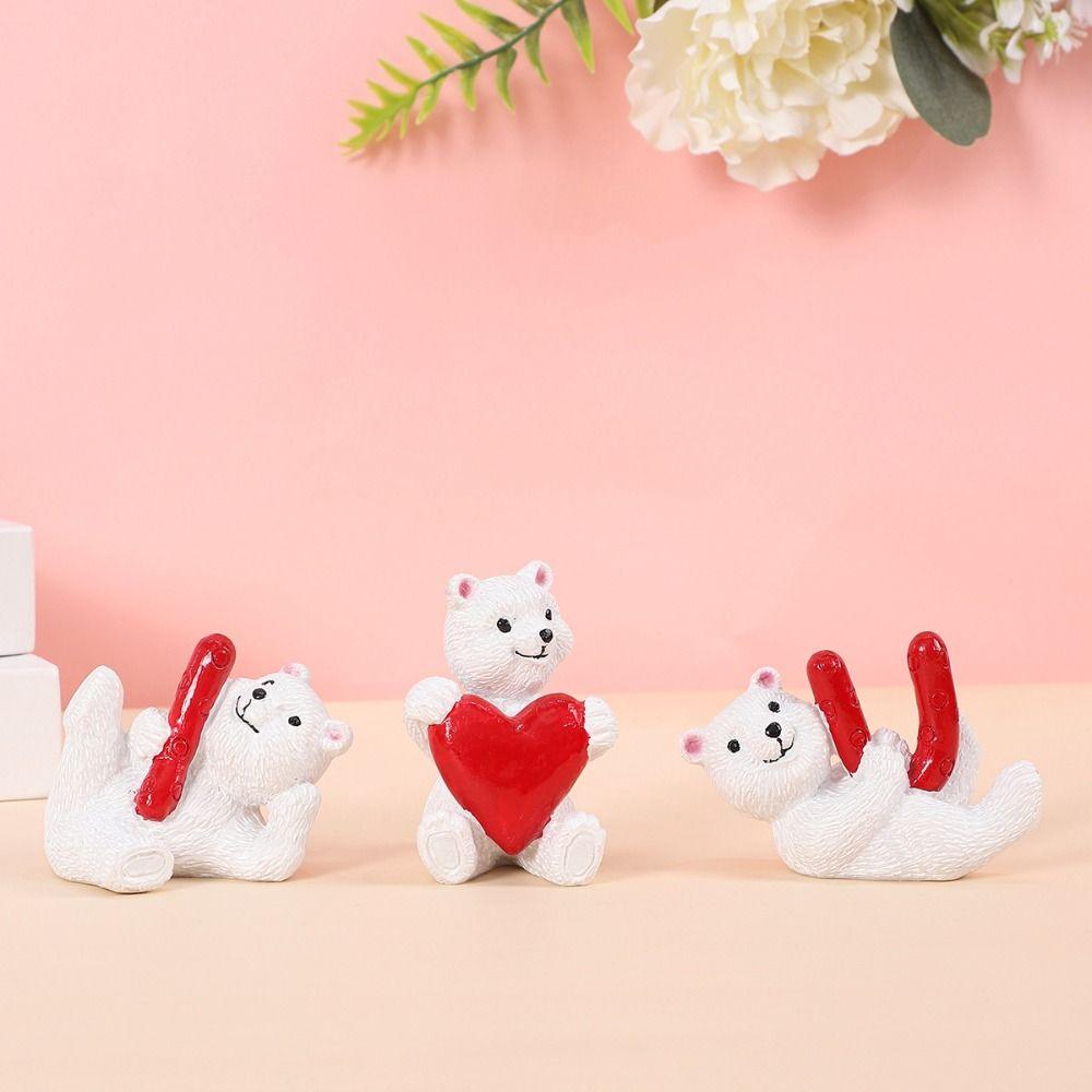 

Romantic Polar Bear Figurines Cute Mini White Bear Ornaments Party Favor 3pcs