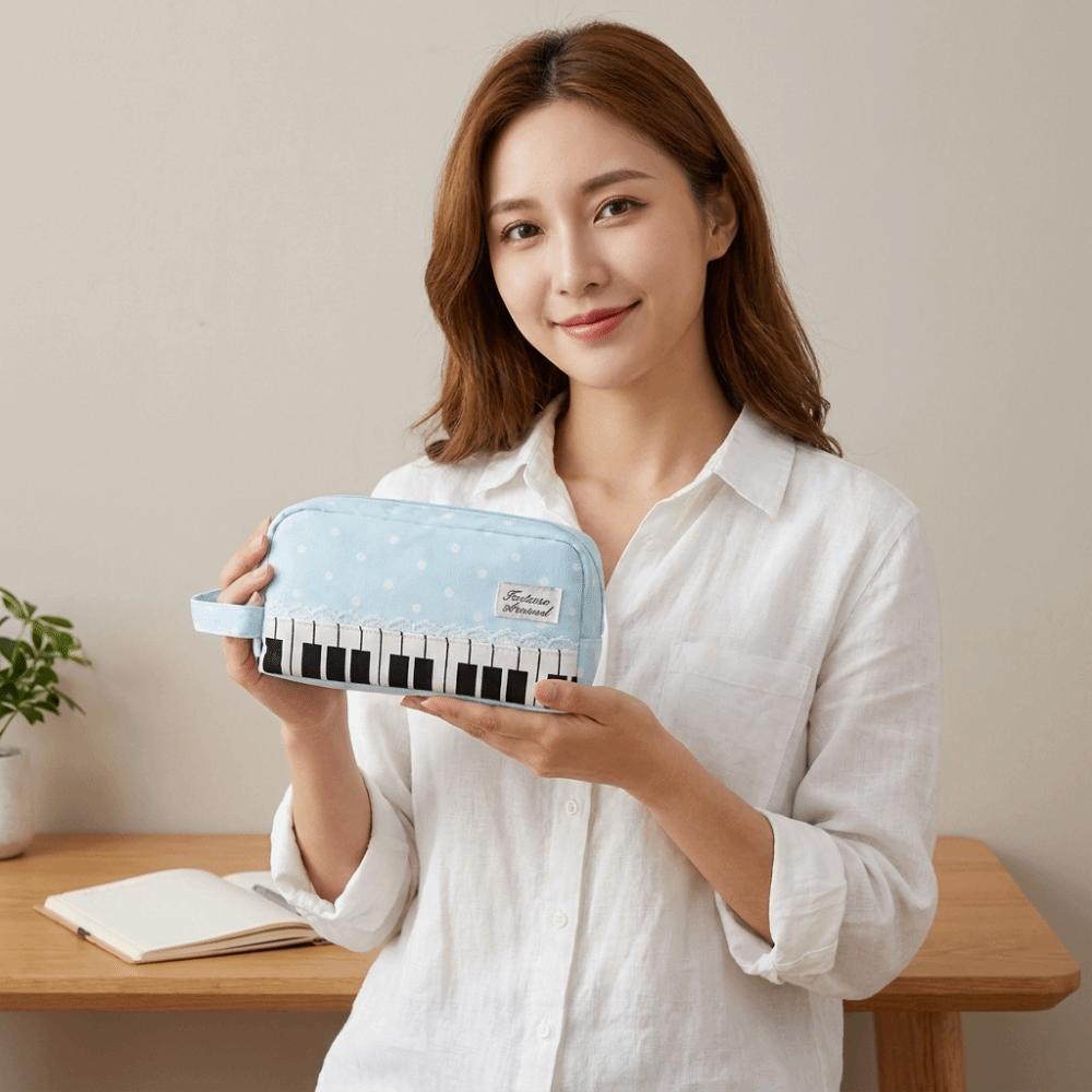Met Handvat Piano Potloodtasje Kant Pen Tas Kawaii Stippen Potloodtasje Bureau Opberging