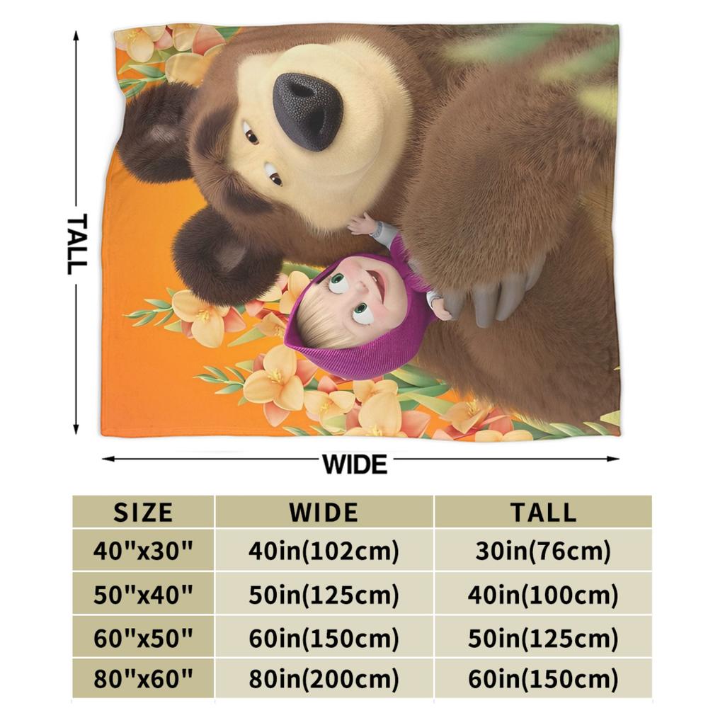 Morbida Coperta da Viaggio Cartone Animato M-Masha e Orso Coperta Plaid Flanella Copriletto per Arredamento Casa Motivo Copri Divano Letto