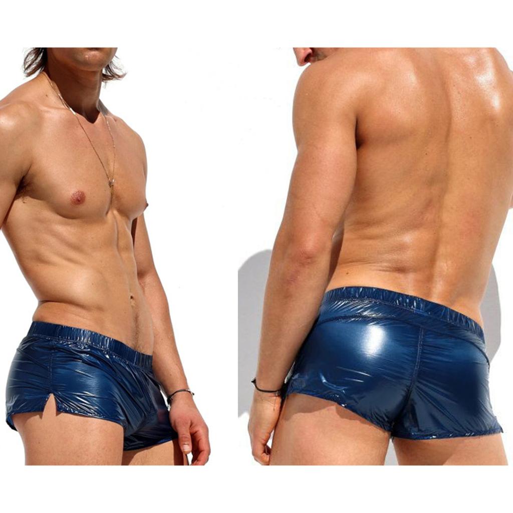 Männer Low Rise Seiten Schlitz Shorts Badehose Einfarbig Slim Fit Glänzende Unterwäsche Urlaub Strand Pool Party Nachtclub Kostüme