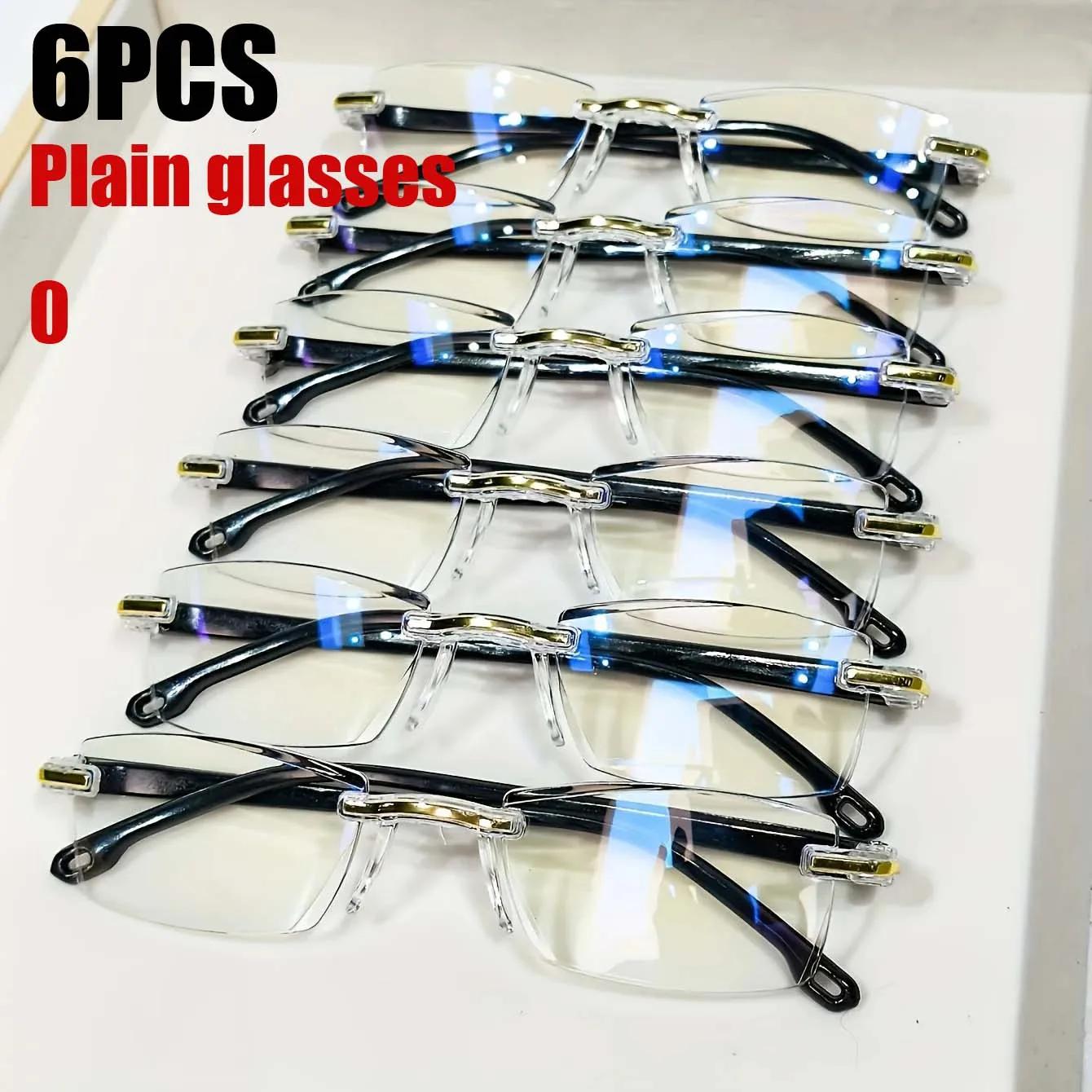 

6Pcs Ultralight Reading Glasses Men Women Rimless Blue Light Blocking Computer Glasses Vintage Hd Lens Presbyopia Eyewear