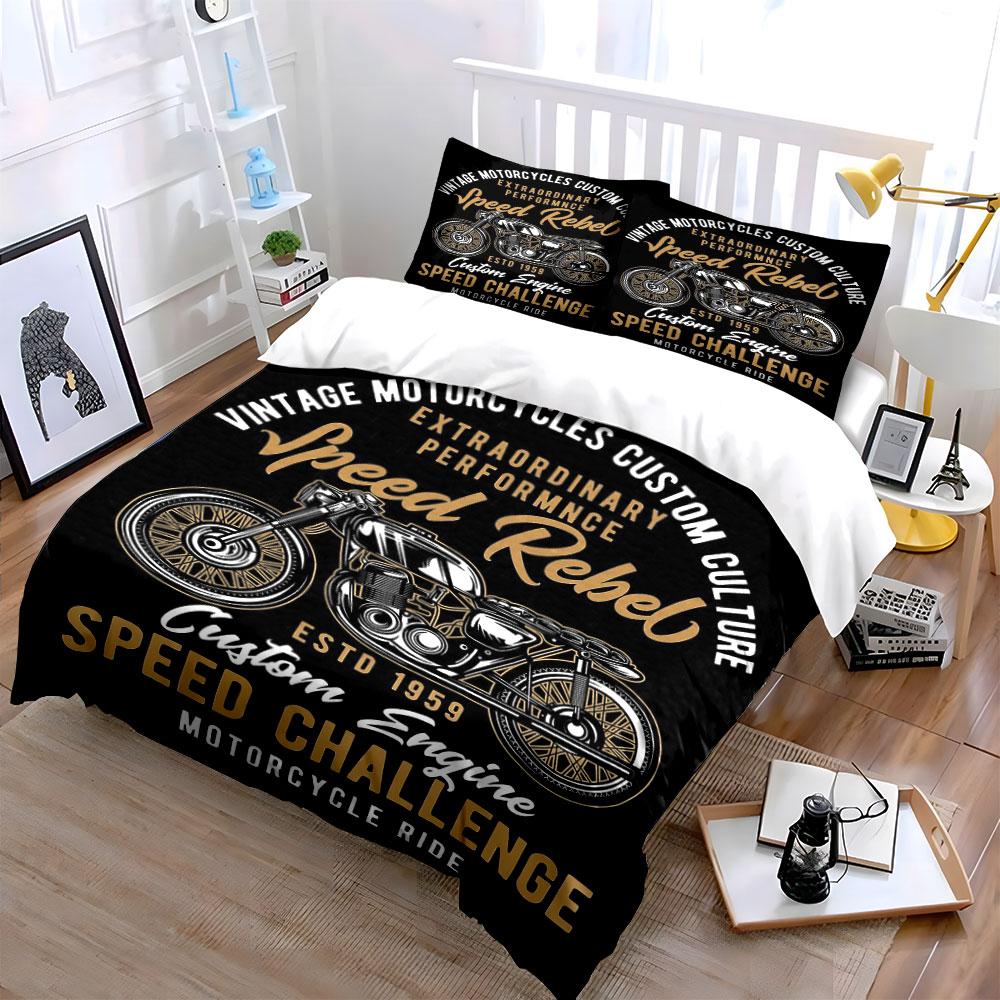 Vintage motorcycle and text. Bedding sets Duvet cover sets Duvet covers Pillowcases(1*Duvet Cover 2*Pillowcases without duvet insert)