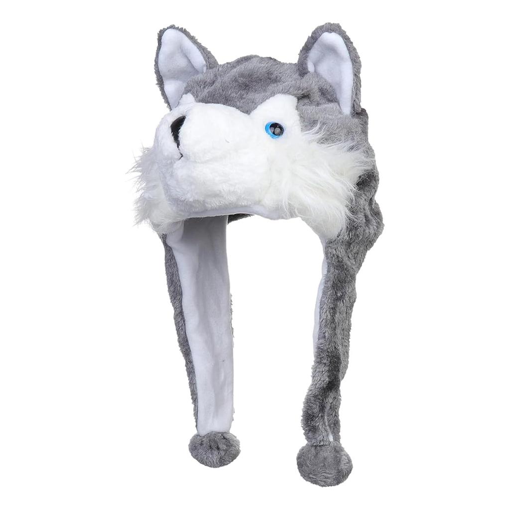 [NazyJnn] Plush Animal Hat for Halloween, Perfect for Kids and Adults, Cute with Ears, Cosplay, Winter Gear, Funny Husky Gift