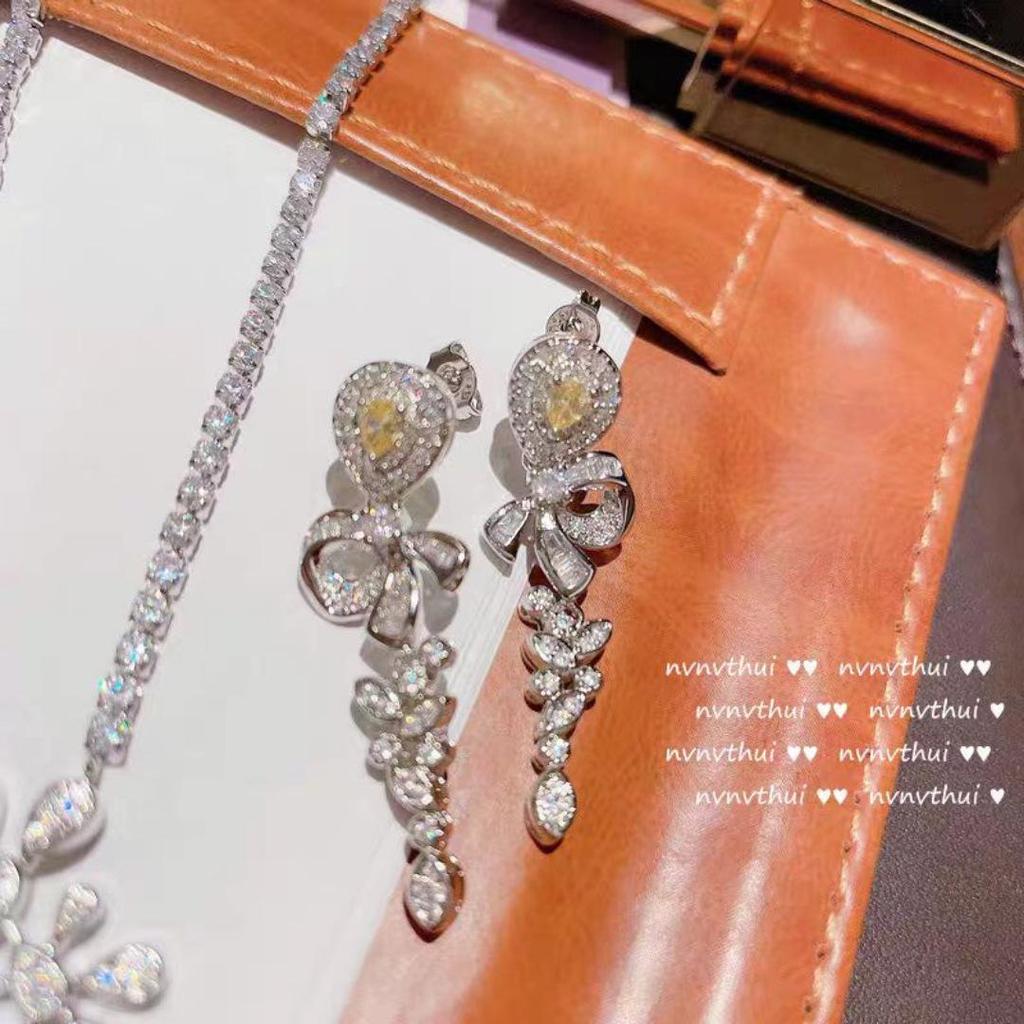 Luxurious Yellow Gem Sparkling Bow Earrings - European & American Retro Court Style