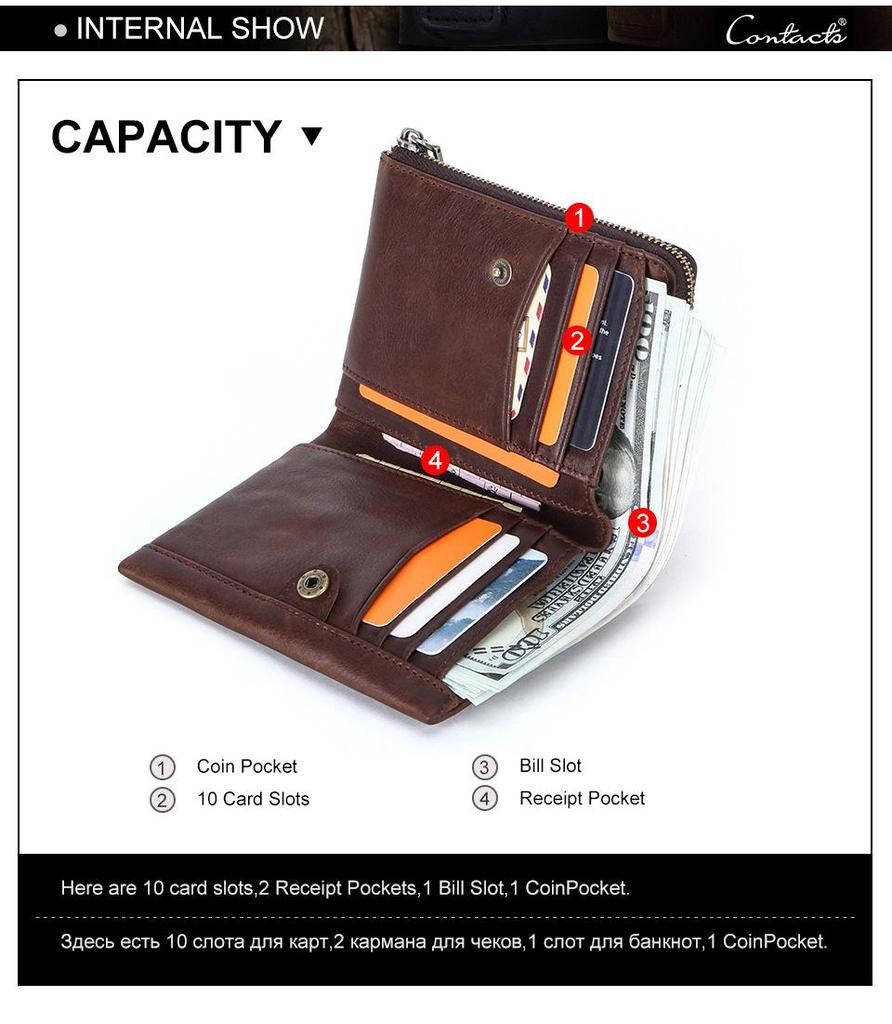 Black Angel RFID Anti-Theft Men's Wallet - Genuine Cowhide, European & American Trend, Zipper Coin Purse.