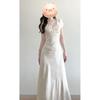 French Gentle Wind Apricot Dress Women's Clothing Design Sense Niche Temperament Waist Thin Dress Summer