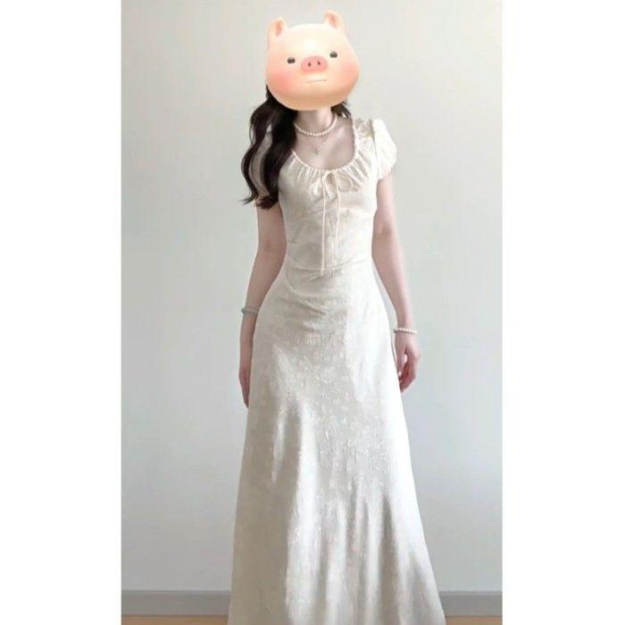 

French gentle wind apricot dress women s clothing design sense niche temperament waist thin dress summer XL абрикосовий