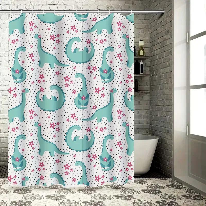 Cute Cartoon Dinosaur Printed Shower Curtain Set for Bathroom Decor Waterproof Fabric Multiple Colors Available