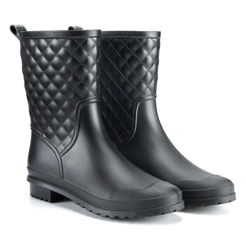 New plaid casual women's boots fashion rain shoes women's water shoes women's medium tube adult rain boots