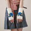 Half Finger Winter Wool Gloves Vintage Crochet Flower Mittens Embroidery Knitted Gloves  Outdoor