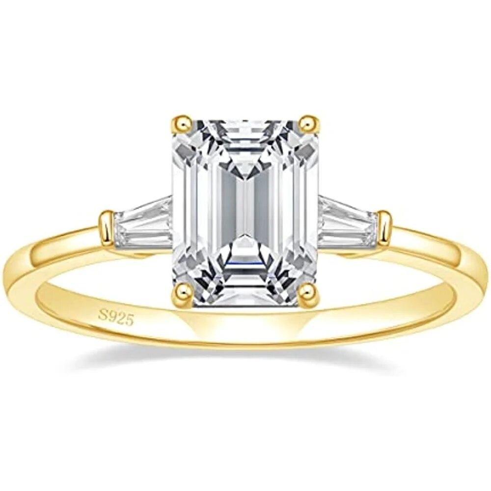 

Обручальные кольца из стерлингового серебра 925 пробы, 3 карата, 3 камня, изумрудная огранка, кубический цирконий, свадебные кольца для женщин, ювелирные изделия Gft 7.5