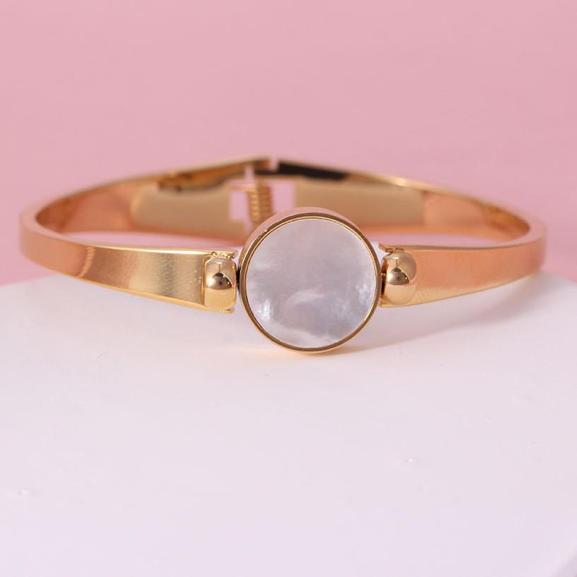 Mother-of-Pearl Shell Round Openable Women's Stainless Steel Bangle