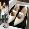 New Women's Pointed Toe Single Shoes with Medium Heel and Shallow Buckle Square Heel High Heels Boat Shoes Zapatos Mujer