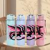 1PC Pink Black Dragon Art 750ml Color Plastic Sports Water Bottle Leakproof Flip Straw Lid Suitable for Sports Office Home Use