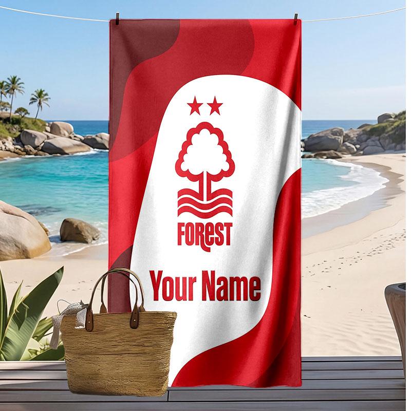 Telo Mare Personalizzato Stampato Nottingham Forest FC Logo Calcio Supporto Nome Personalizzato Testo Asciugamano Assorbente Per Sport Viaggio Regalo Speciale