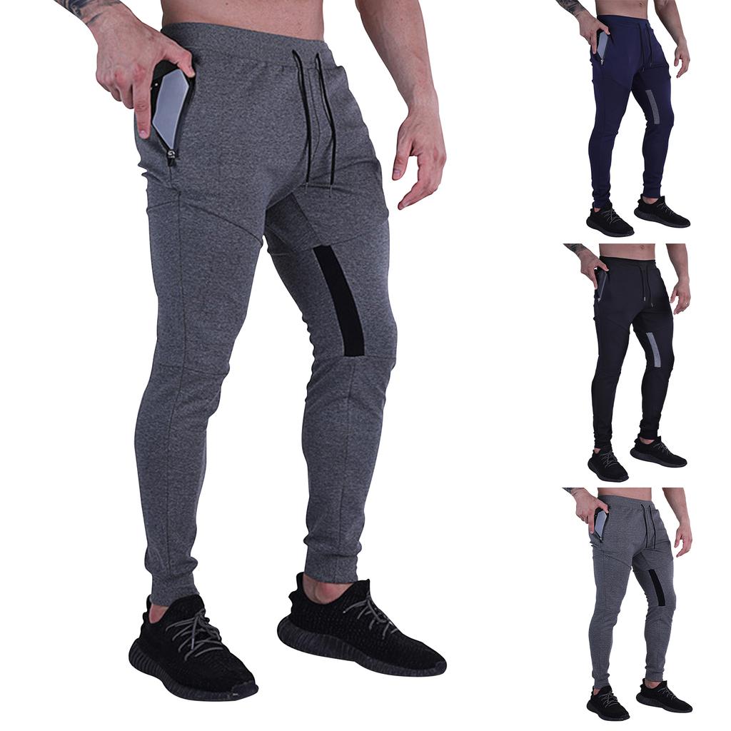 Men's Joggers Workout Pants Casual Slim Fit Tapered Pant Gym Athletic Running Sweatpants With Zippers Pockets
