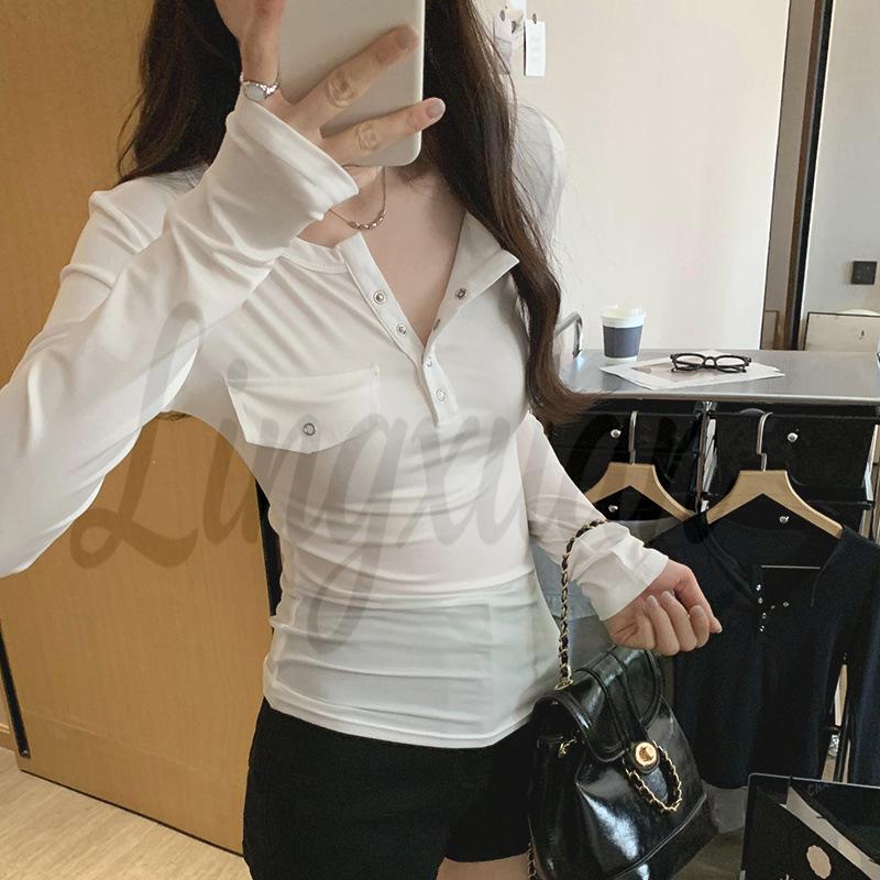 

European Style Spicy Slim Fit Long-Sleeve Shirt - Women s Autumn/Winter Edition Large белый