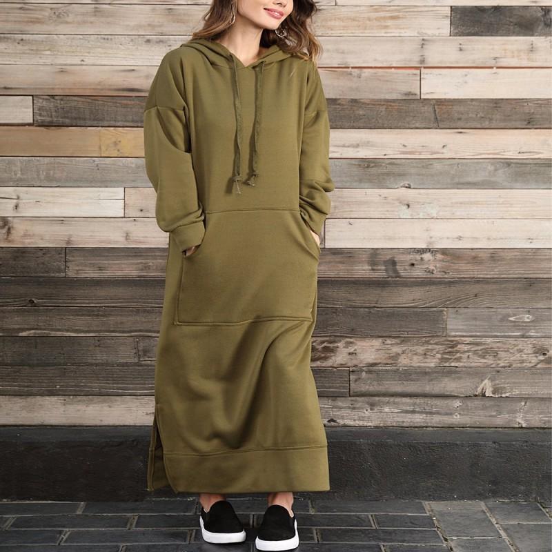 Vestito Felpa con Cappuccio da Donna Moda Orlo Allacciato Midi Accappatoio con Cappuccio Lungo Vestidos Inverno Caldo Casual Largo Vestito Felpa