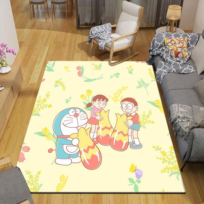 Doraemon2 Flannel Pattern Square Carpet,Area Rug,Carpet Rug for Living Room Bedroom Sofa Playroom Decor,Non-slip Floor Mat