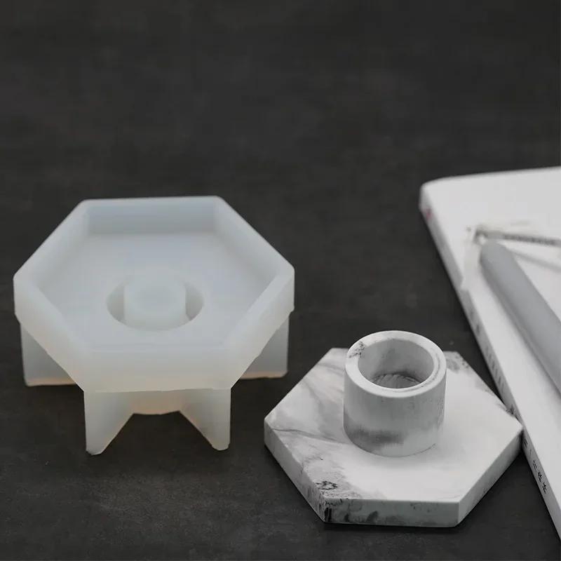 1 Pcs DIY Handmade Art Crafts Marble Pattern Long Pole Candlestick Making Concrete Mold Hexagonal Pole Candlestick Silicone Mold