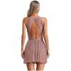 Womens Glittery Rhinestone Figure Skating Costume Ruched Mesh Patchwork Backless Sleeveless Performance Dress