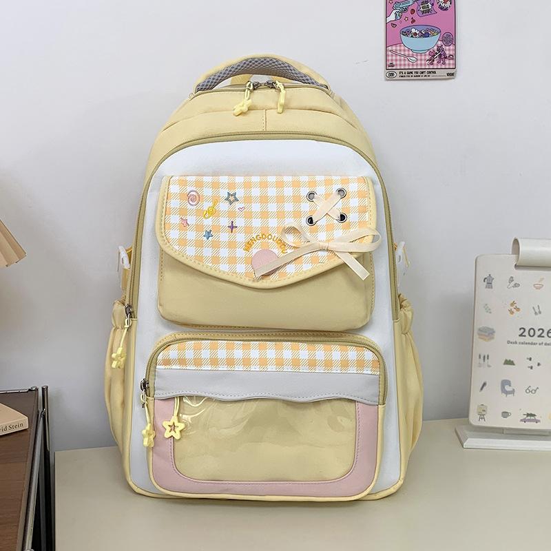 Schoolbag female high-value cute primary school students contrasting color backpack Korean version ins college style junior high school backpack