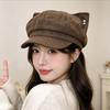 Retro polka dot cat-ear soft and cute duckbill cap for women, autumn and winter sunshade newsboy cap, trendy and face-slimming octagonal hat