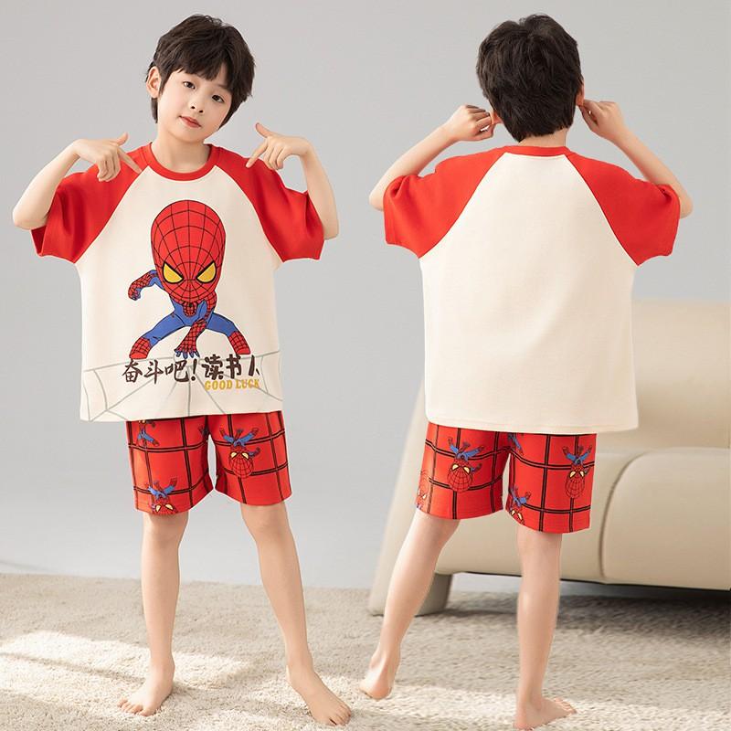 Boys Cotton Pajama Set Short Sleeve Cartoon Print Lightweight Sleepwear Kids 8 Years Home Wear