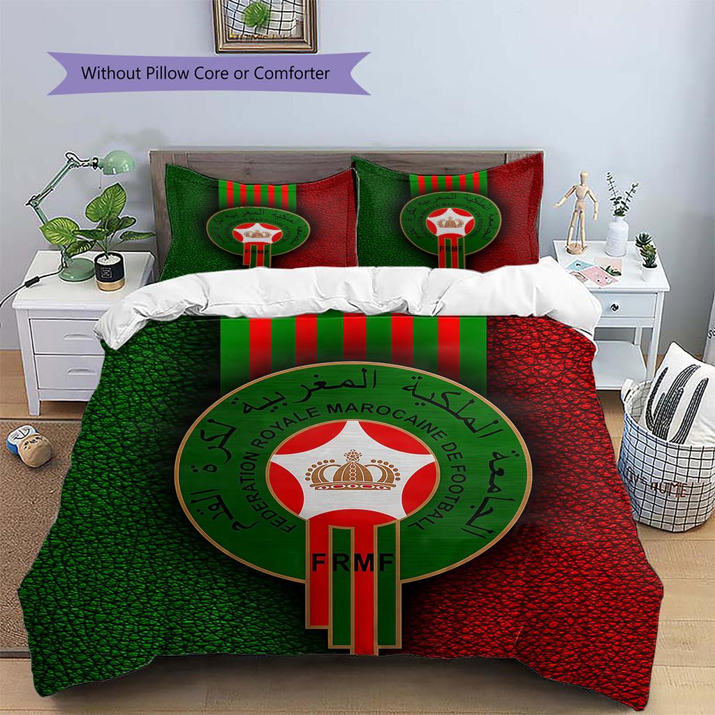 Biancheria da letto con motivo della Nazionale del Marocco Decorazione per la casa Regalo di compleanno (1 * copripiumino + 2 * federa, senza nucleo)