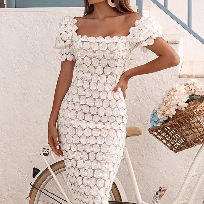 2025 Spitzen-Einfarbiges Midi-Bandeaukleid - Drei Farben, Mittlere Taille, Elegant Designt für Pendler