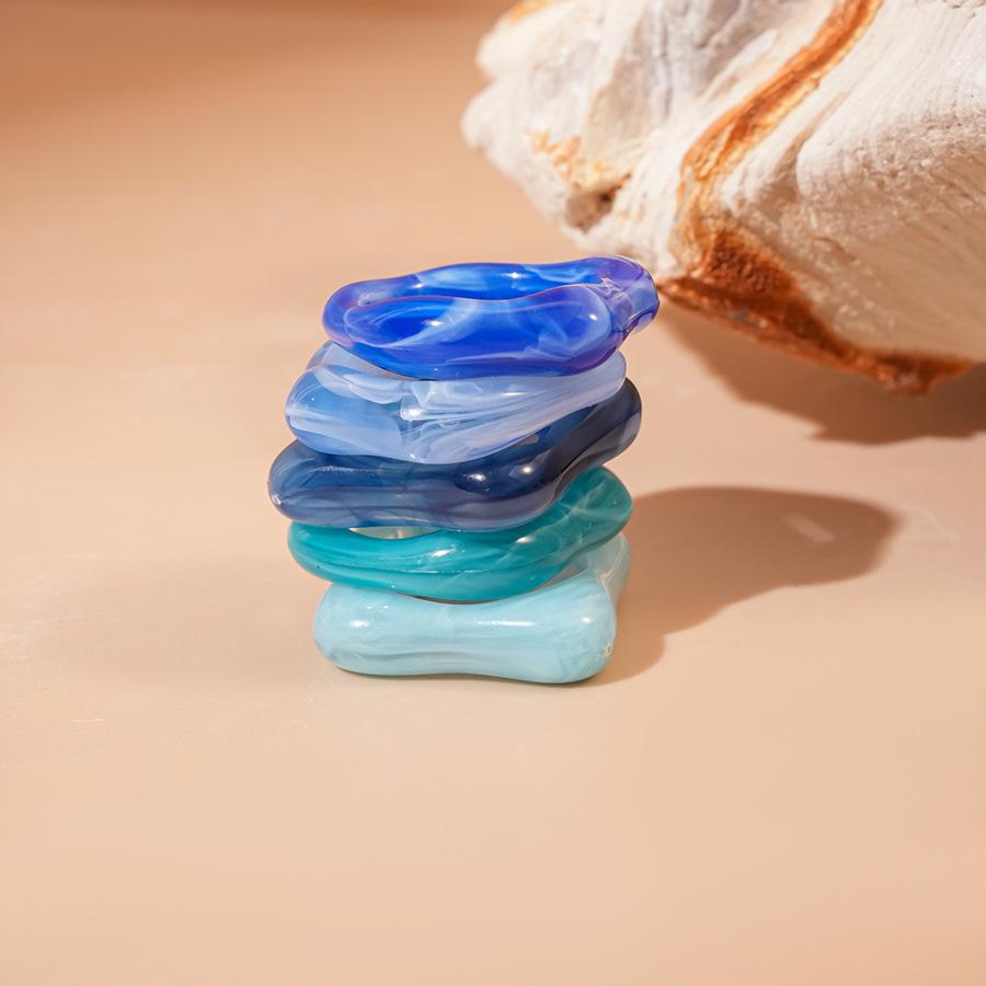 Five-piece Acrylic Smudge Irregular Square Round Ring Simple Jewelry