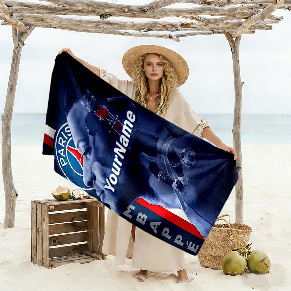 Mbappe Customize Your Name Beach Towel Super Soft & Absorbent Perfect for Traveling Yoga Camping and Swimming